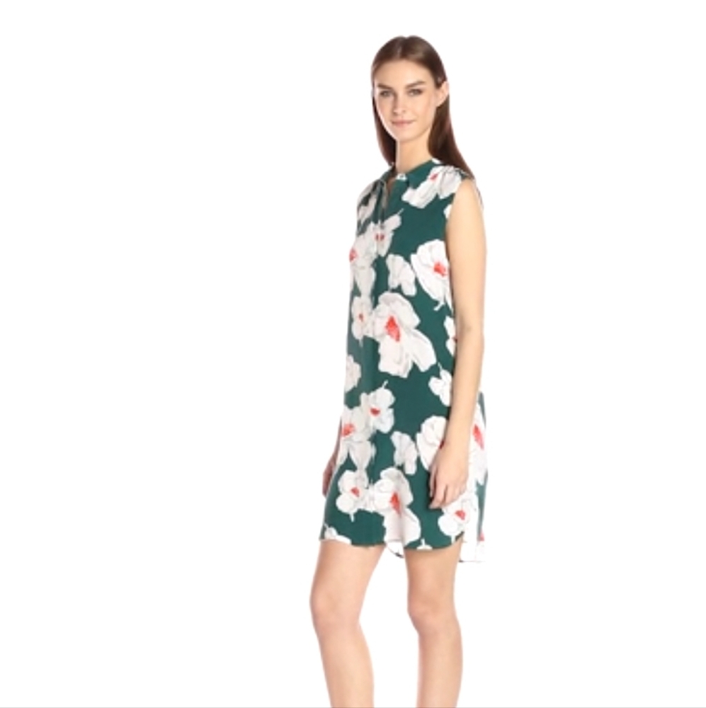 Equipment Femme Dress 100% Silk Floral Hidden Button Front Dark Green Size SP - Picture 11 of 17